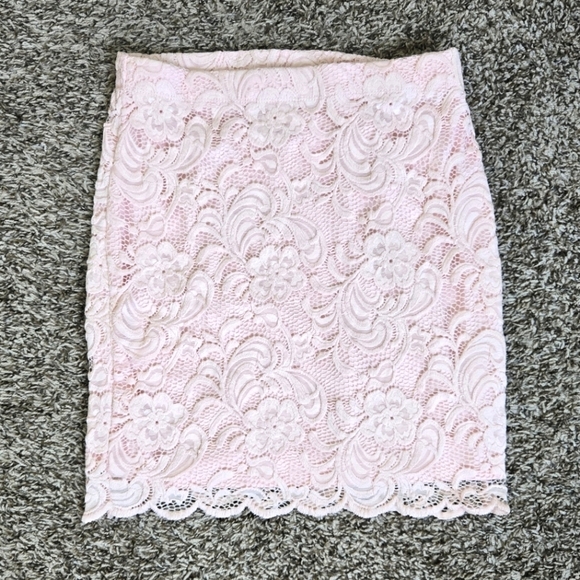 Ambiance Dresses & Skirts - *3/$20 Ambiance 17" Pink Lace Overlay Stretch Classic Mini Skirt